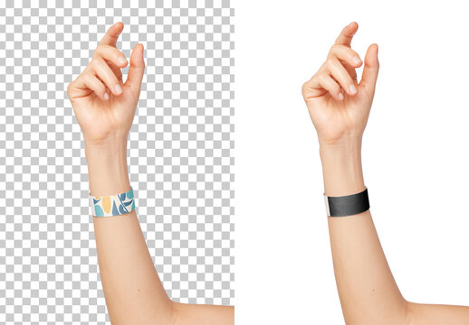 Mockup of person wearing customizable paper wristband
