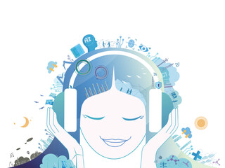 Technology community A004 with Human Girl shows the relationship with human and technology vector illustration graphic EPS 10
