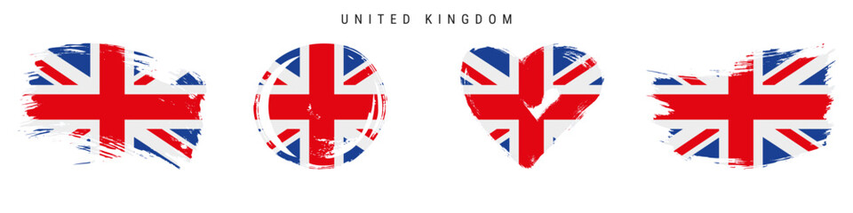 United Kingdom hand drawn grunge style flag icon set. Free brush stroke flat vector illustration isolated on white - obrazy, fototapety, plakaty