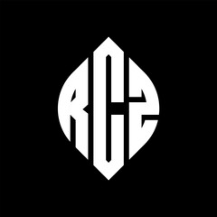 RCZ circle letter logo design with circle and ellipse shape. RCZ ellipse letters with typographic style. The three initials form a circle logo. RCZ circle emblem abstract monogram letter mark vector.