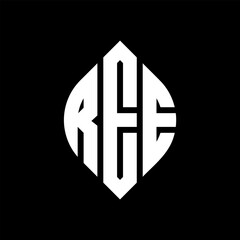 Obraz premium REE circle letter logo design with circle and ellipse shape. REE ellipse letters with typographic style. The three initials form a circle logo. REE circle emblem abstract monogram letter mark vector.