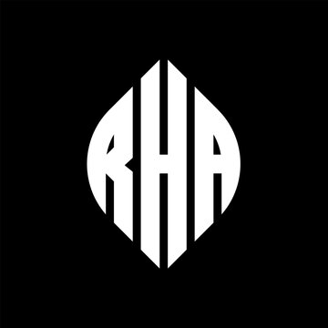 RHA circle letter logo design with circle and ellipse shape. RHA ellipse letters with typographic style. The three initials form a circle logo. RHA circle emblem abstract monogram letter mark vector.