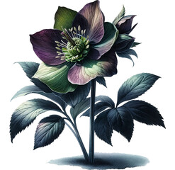 Watercolor Hellebore flower png illustration, Generative AI