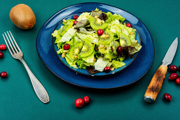 Healthy salad of kiwi and herbs.