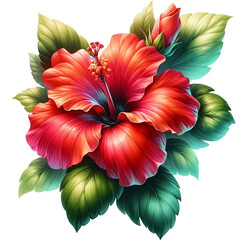 Watercolor Hibiscus flower png transparent background, Generative AI