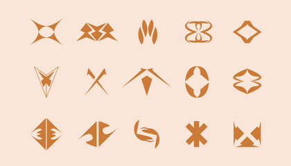 Brutalist abstract geometric shapes and grids. Brutal contemporary figure star oval spiral flower and other primitive elements. Swiss design