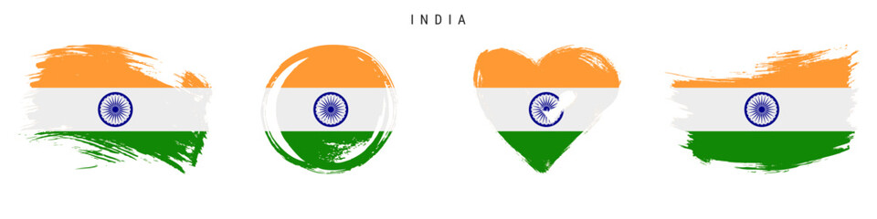India hand drawn grunge style flag icon set. Free brush stroke flat vector illustration isolated on white