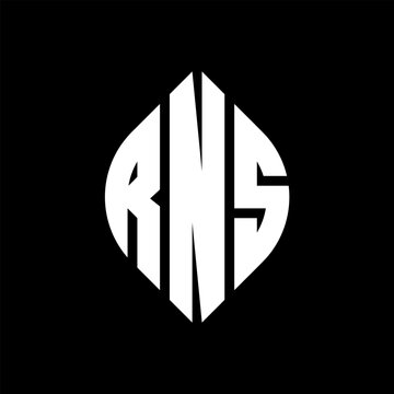 RNS circle letter logo design with circle and ellipse shape. RNS ellipse letters with typographic style. The three initials form a circle logo. RNS circle emblem abstract monogram letter mark vector.