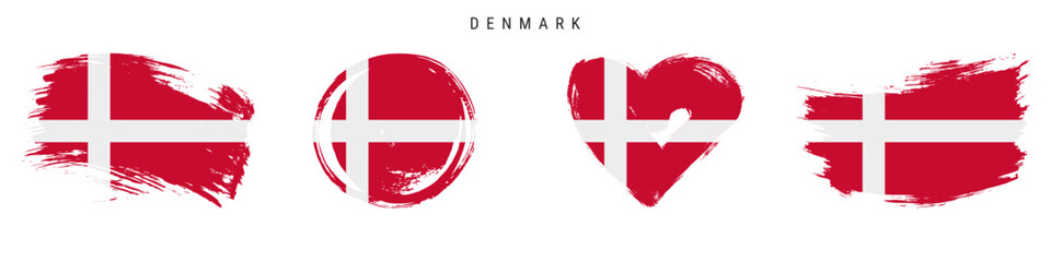 Denmark hand drawn grunge style flag icon set. Free brush stroke flat vector illustration isolated on white