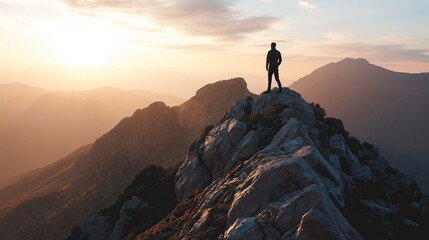 Man standing on high mountain at dawn