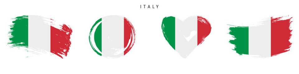 Italy hand drawn grunge style flag icon set. Free brush stroke flat vector illustration isolated on white - obrazy, fototapety, plakaty