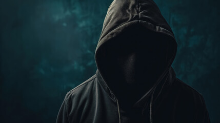 Mysterious figure in a dark hoodie with no face visible.