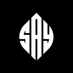 Obraz premium SAY circle letter logo design with circle and ellipse shape. SAY ellipse letters with typographic style. The three initials form a circle logo. SAY circle emblem abstract monogram letter mark vector.