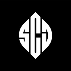 SCJ circle letter logo design with circle and ellipse shape. SCJ ellipse letters with typographic style. The three initials form a circle logo. SCJ circle emblem abstract monogram letter mark vector.