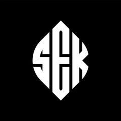 Obraz premium SEK circle letter logo design with circle and ellipse shape. SEK ellipse letters with typographic style. The three initials form a circle logo. SEK circle emblem abstract monogram letter mark vector.