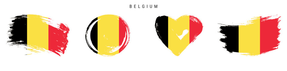 Belgium hand drawn grunge style flag icon set. Free brush stroke flat vector illustration isolated on white