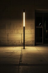 a pole with lights on a concrete pavement in front of a building 