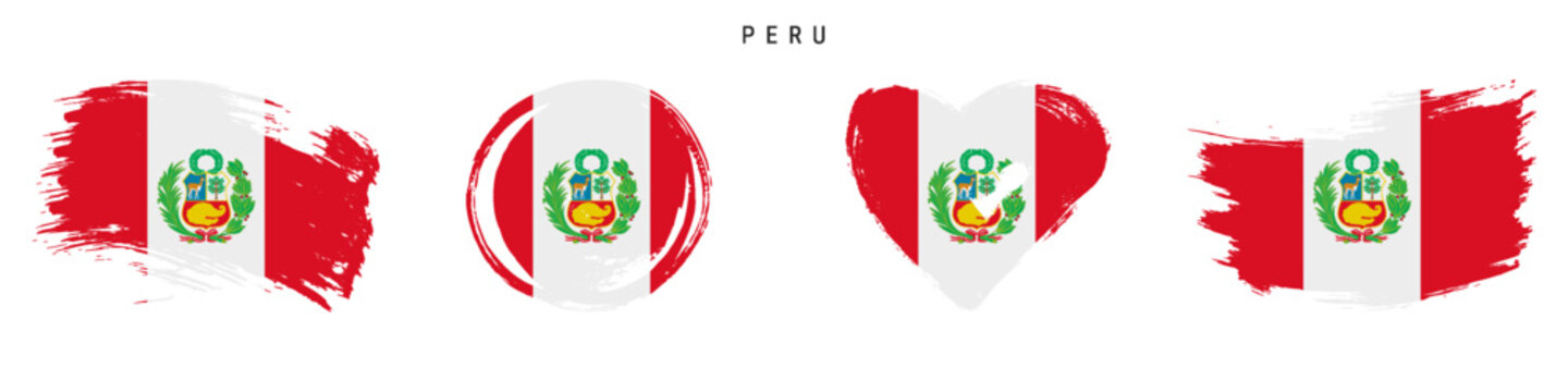 Peru hand drawn grunge style flag icon set. Free brush stroke flat vector illustration isolated on white