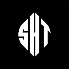 SHT circle letter logo design with circle and ellipse shape. SHT ellipse letters with typographic style. The three initials form a circle logo. SHT circle emblem abstract monogram letter mark vector.