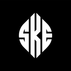 SKE circle letter logo design with circle and ellipse shape. SKE ellipse letters with typographic style. The three initials form a circle logo. SKE circle emblem abstract monogram letter mark vector.