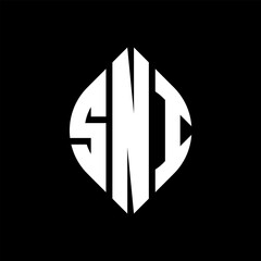 SNI circle letter logo design with circle and ellipse shape. SNI ellipse letters with typographic style. The three initials form a circle logo. SNI circle emblem abstract monogram letter mark vector.