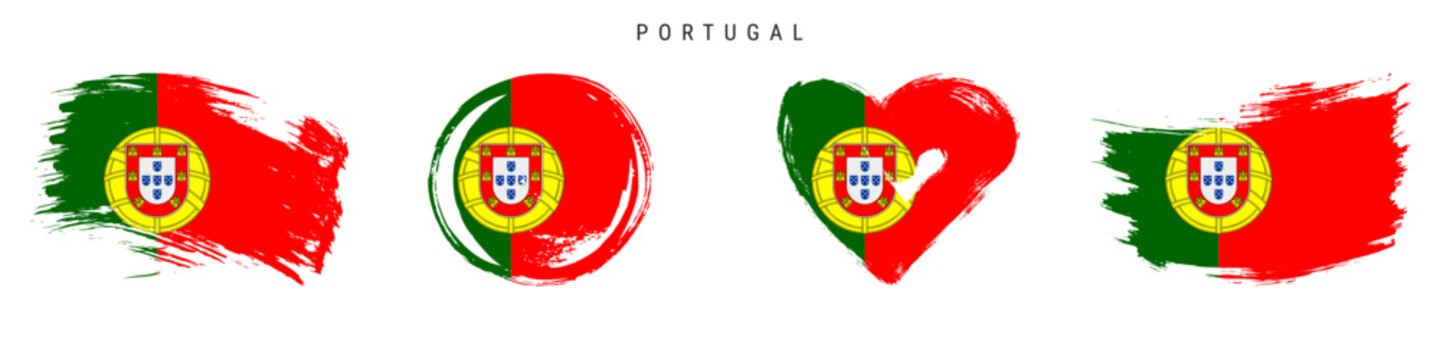 Portugal hand drawn grunge style flag icon set. Free brush stroke flat vector illustration isolated on white