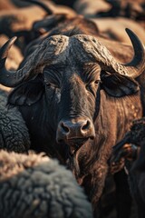 African buffalo, Cape buffalo - Syncerus caffer, bull with the green vegetation in background