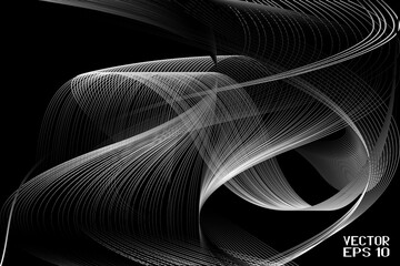 Abstract Black and White Pattern with Waves. Striped Linear Texture. Vector. 3D Illustration
