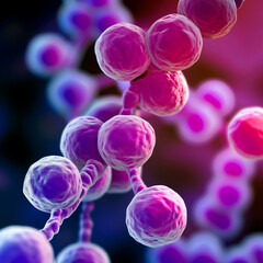 Close-up 3D rendering of Streptococcus pneumoniae bacteria.