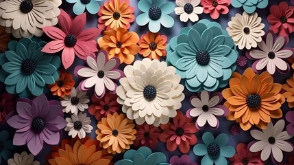 Meubelstickers Colorful Paper Flowers on Abstract Floral Wallpaper AI Generated © Alex