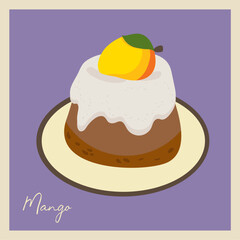Flat Design Illustration with Cupcake and Cream Vanilla, Mango