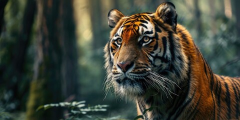 Obraz premium Close-up of a Sumatran tiger in a jungle