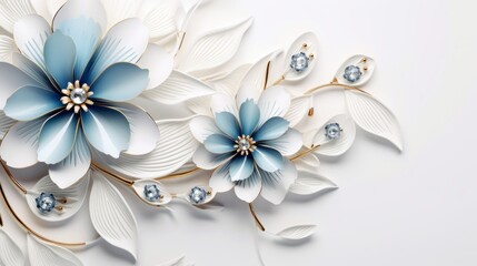 Elegant White Jewelry Flowers with Blue Diamond on Marble Background AI Generated