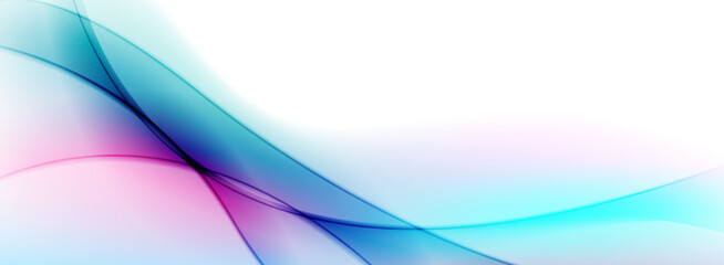Blue and purple abstract glowing waves on white background. Vector banner design