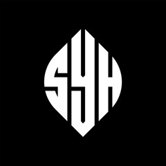 SYH circle letter logo design with circle and ellipse shape. SYH ellipse letters with typographic style. The three initials form a circle logo. SYH circle emblem abstract monogram letter mark vector.