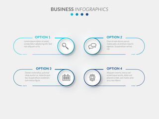 Vector modern infographic data design template. Vector illustration with 4 steps and icons. Can be used for workflow layout, diagram, annual report, web design.