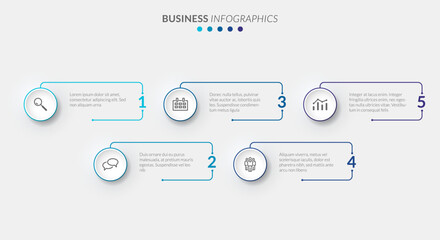 Fototapeta na wymiar Vector modern infographic data design template. Vector illustration with 5 steps and icons. Can be used for workflow layout, diagram, annual report, web design.