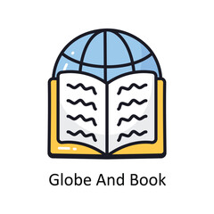 Globe and book vector filled outline doodle Design illustration. Symbol on White background EPS 10 File