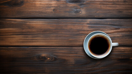 black coffee cup on old wooden table top view