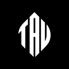 TAU circle letter logo design with circle and ellipse shape. TAU ellipse letters with typographic style. The three initials form a circle logo. TAU circle emblem abstract monogram letter mark vector.