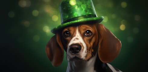Cute saint patricks day dog with an elegant hat. Generative AI