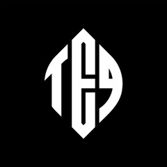 TEQ circle letter logo design with circle and ellipse shape. TEQ ellipse letters with typographic style. The three initials form a circle logo. TEQ circle emblem abstract monogram letter mark vector.