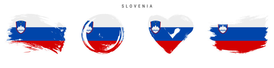 Slovenia hand drawn grunge style flag icon set. Free brush stroke flat vector illustration isolated on white