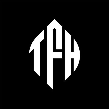 TFH circle letter logo design with circle and ellipse shape. TFH ellipse letters with typographic style. The three initials form a circle logo. TFH circle emblem abstract monogram letter mark vector.