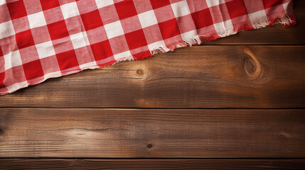 checked tablecloth at wooden background