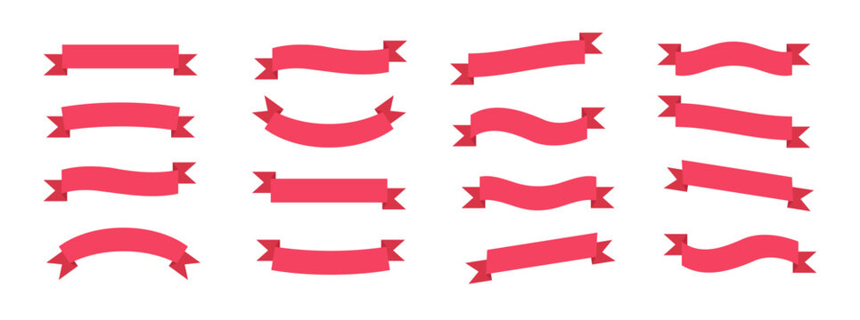 Red ribbon flat set. Banner vector 