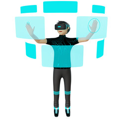 man character with virtual reality device metaverse 3d illustration