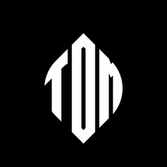 TOM circle letter logo design with circle and ellipse shape. TOM ellipse letters with typographic style. The three initials form a circle logo. TOM circle emblem abstract monogram letter mark vector.