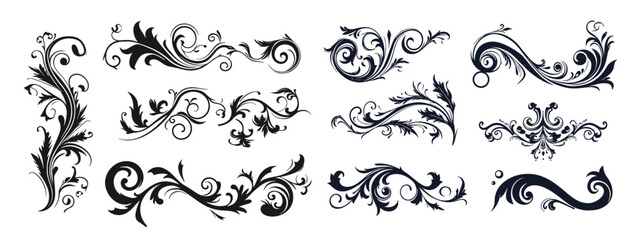 Filigree swirly ornaments. Victorian ornamental swirls and simple lines scrolls.