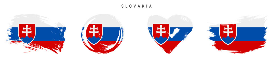 Slovakia hand drawn grunge style flag icon set. Free brush stroke flat vector illustration isolated on white